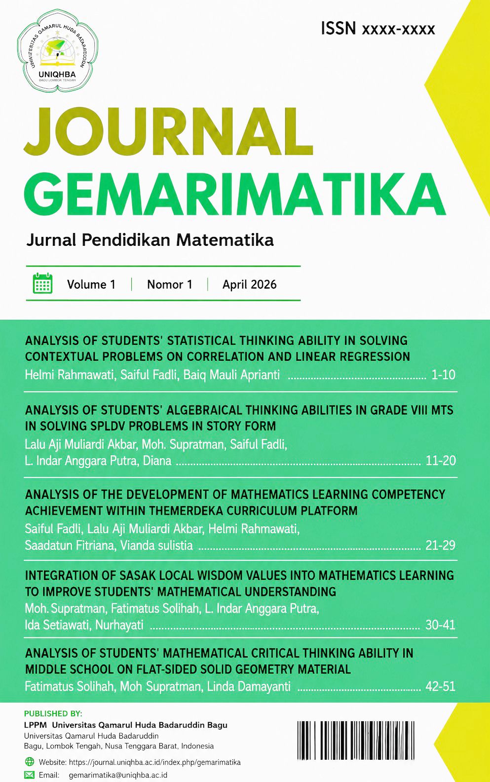 					View Vol. 1 No. 1 (2026): Journal Gemarimatika April 2026
				